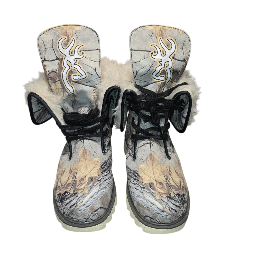Browning Camo Fold‎ Over Faux Fur Lined Lace Up Boots Womens 7.5 Camouflage